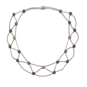 18k Gold Sapphire Diamond Tsavorite Ruby Necklace